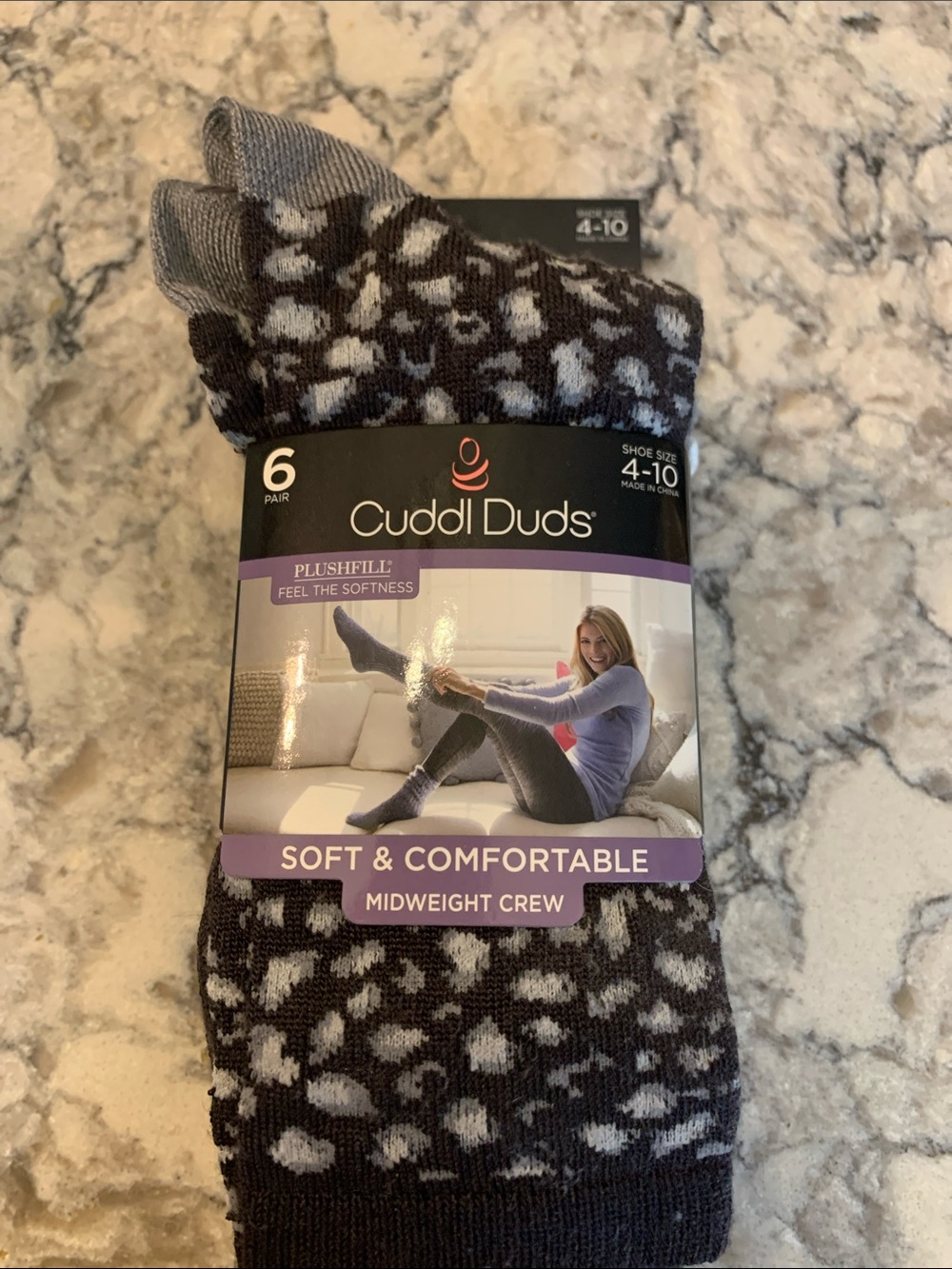 Cuddl Duds Women's Midweight Crew Socks - Black & Gray Leopard